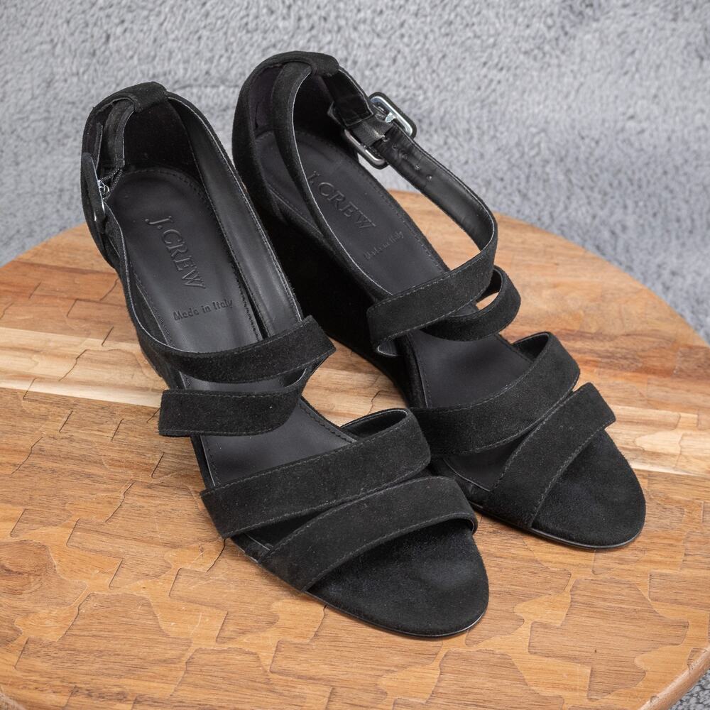 J‎ Crew Watson Wedge Black Suede Strappy Sandal Size 9